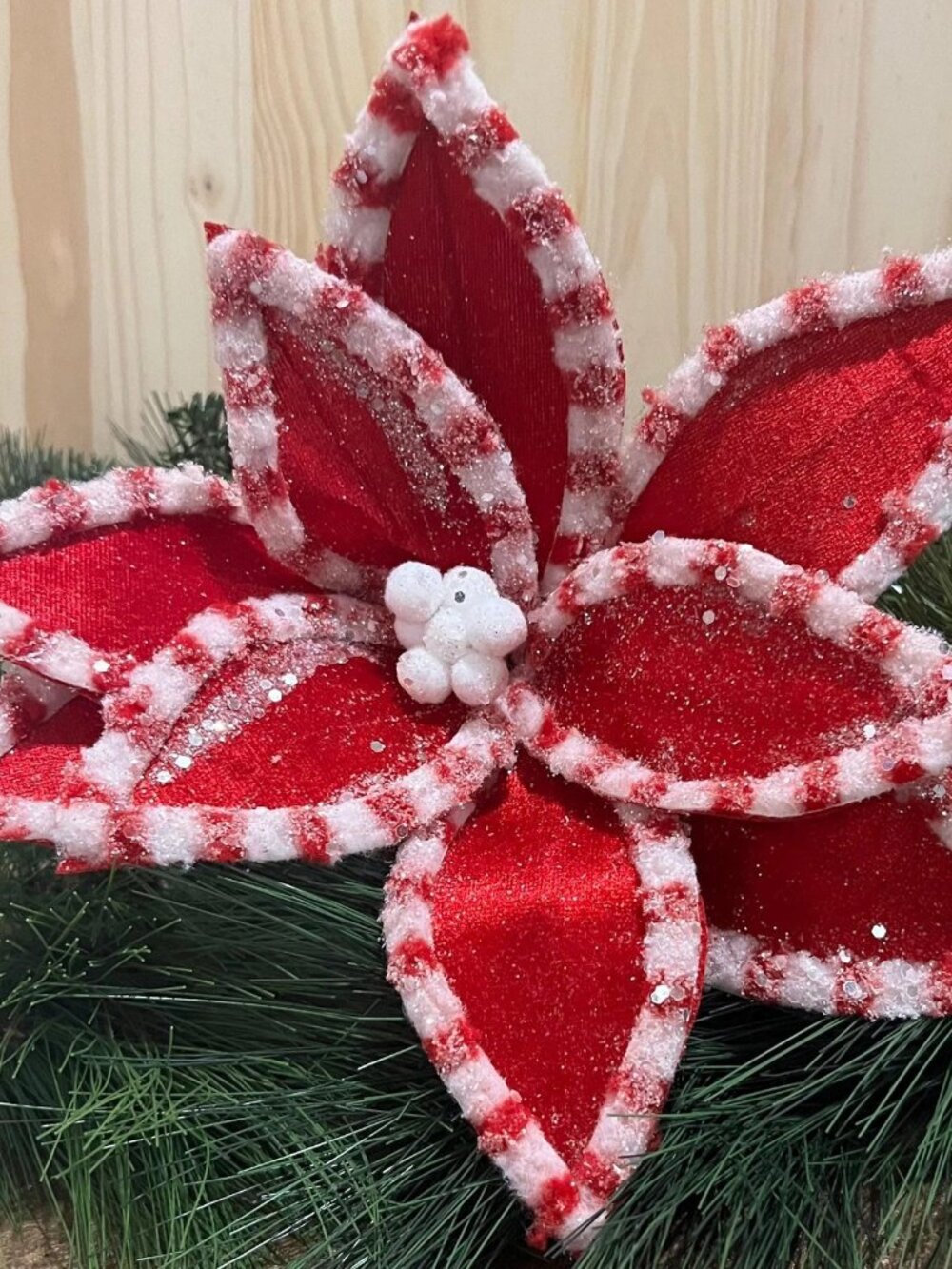 Regency Candy with Snow Glitter Poinsettia Stem Christmas Floral Decor Accent